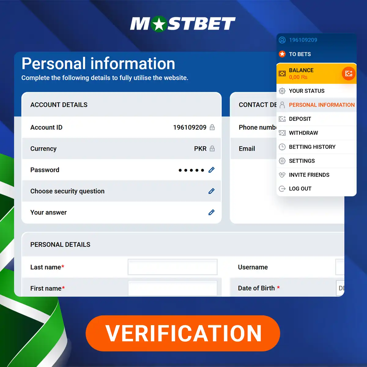 In the personal information section fill in the required fields