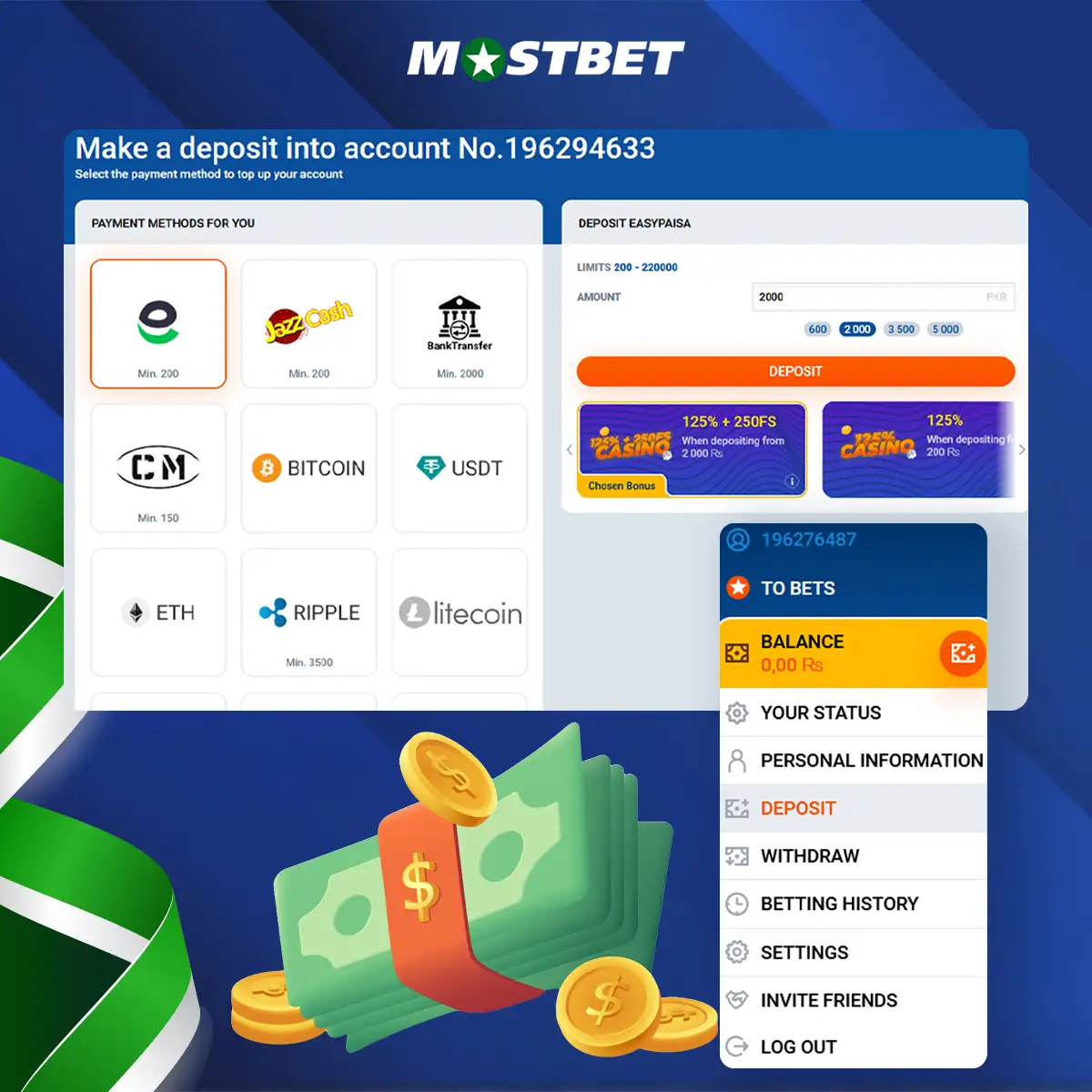 Step-by-step guide on how to deposit money to Mostbet account